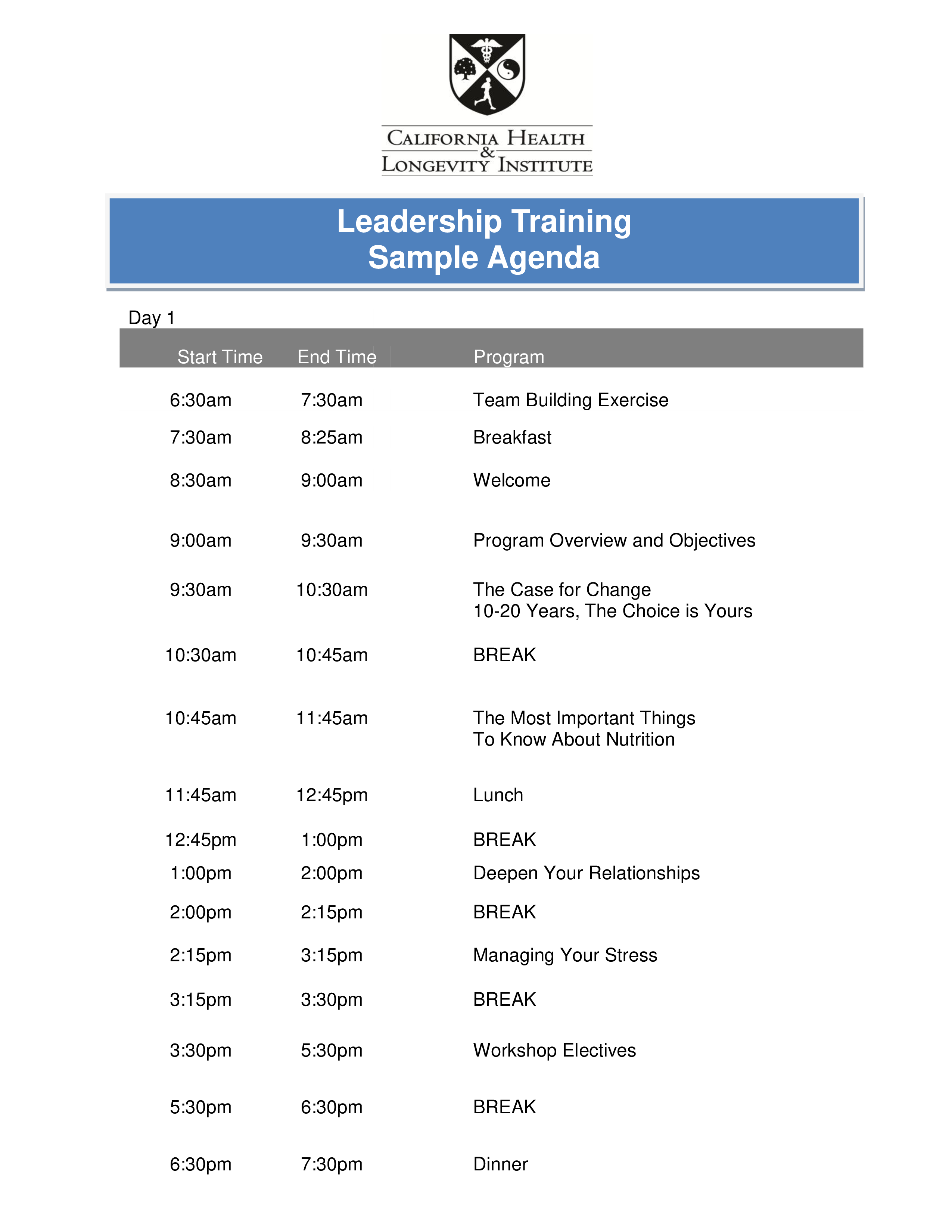 Leadership Training Agenda main image