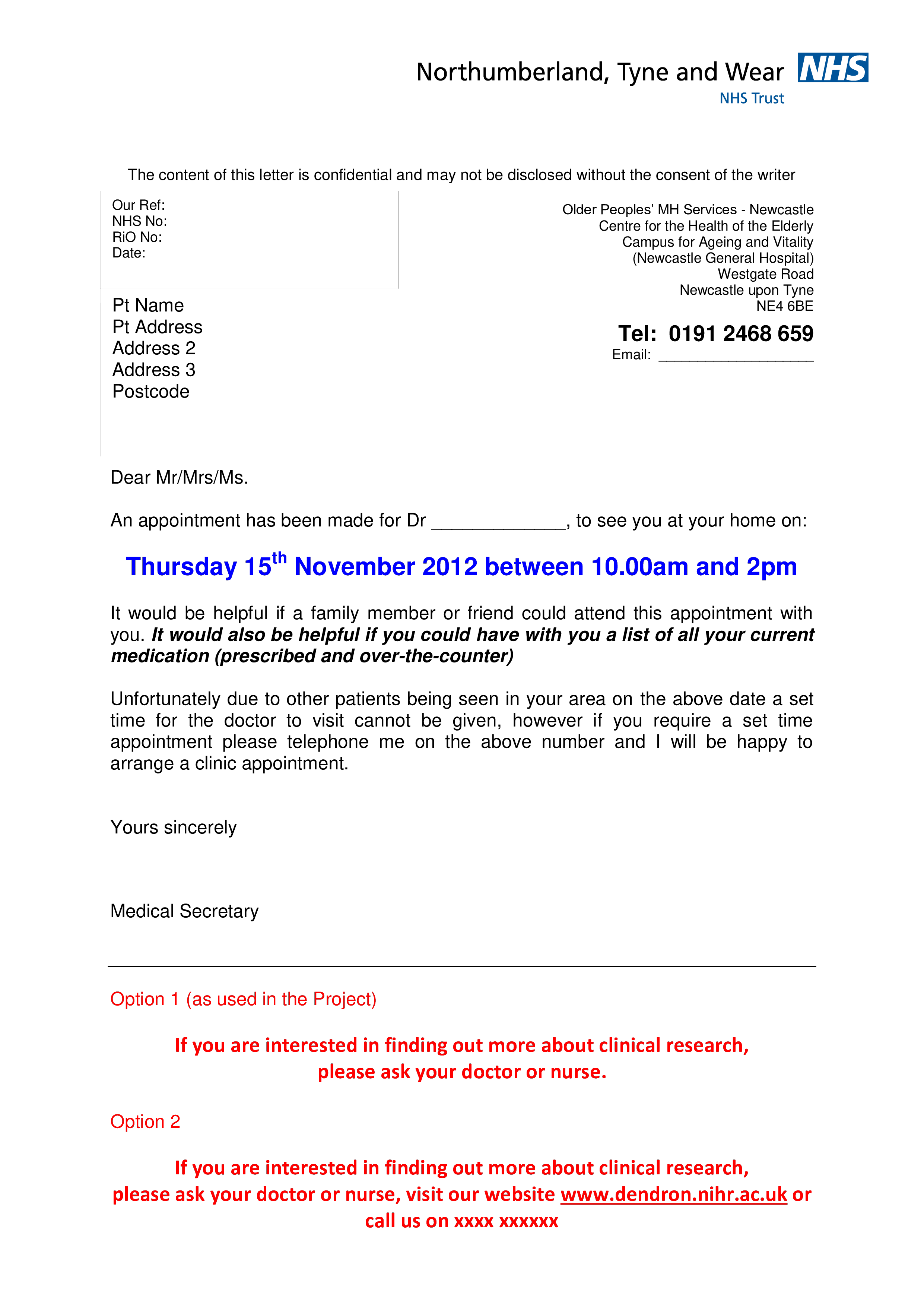 Patient Appointment Letter Simple 模板