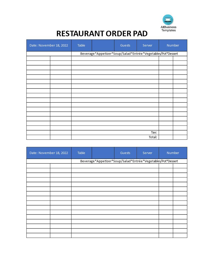 Restaurant Order Pad template main image