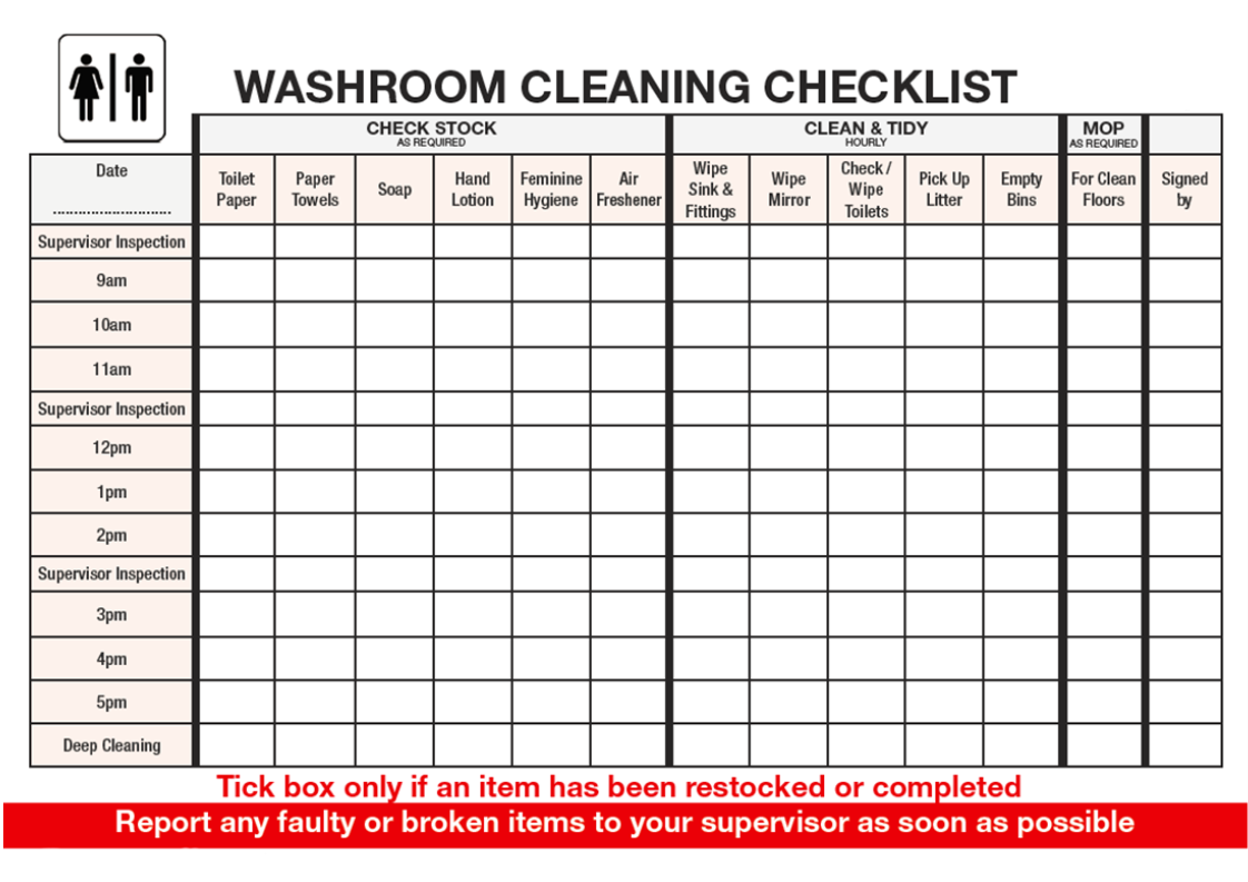 checklist for washroom cleaning template template