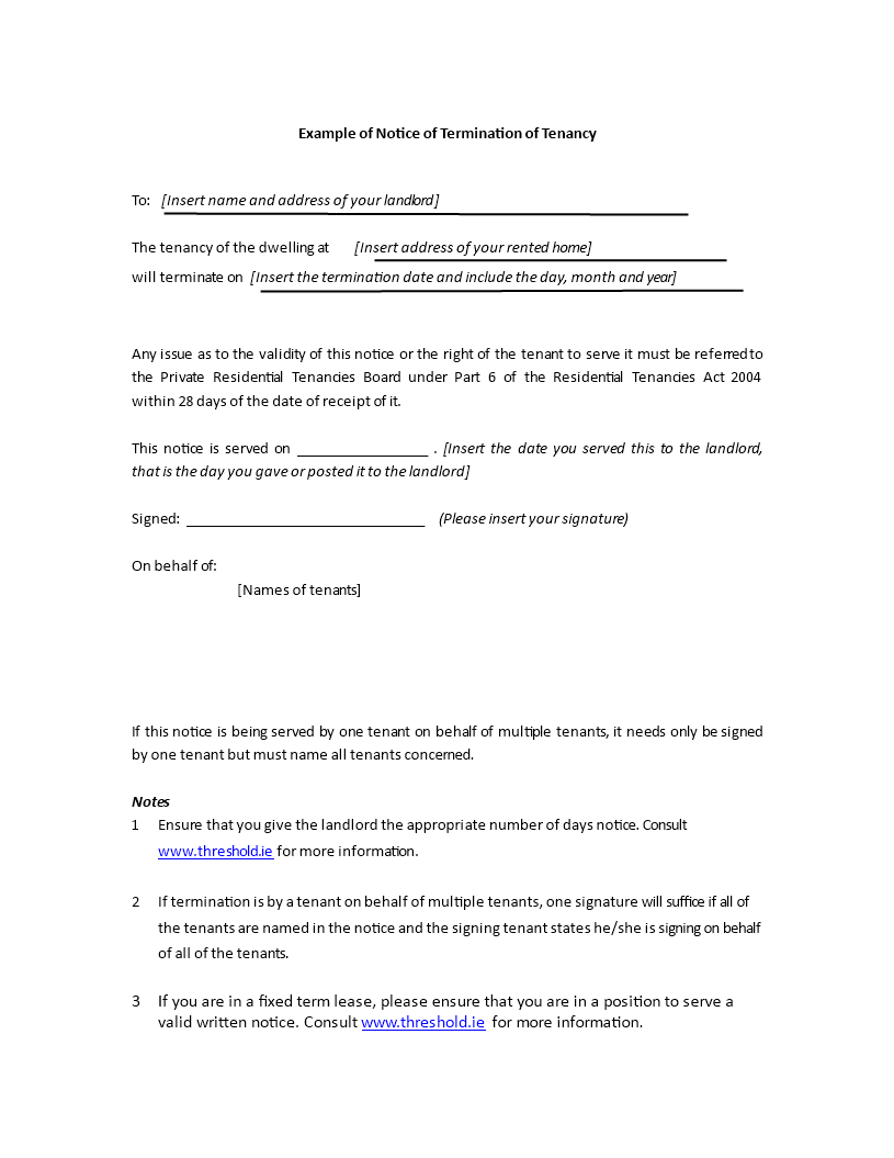 rental termination letter from tenant template