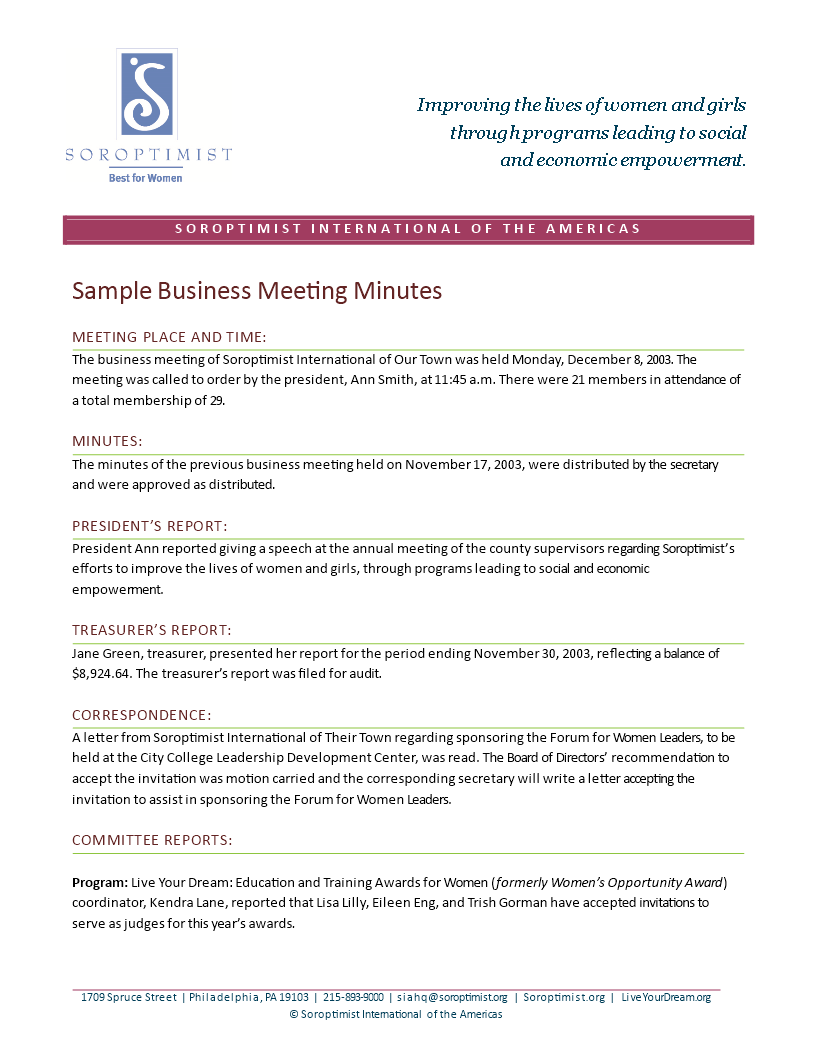 Business Meeting Minutes main image