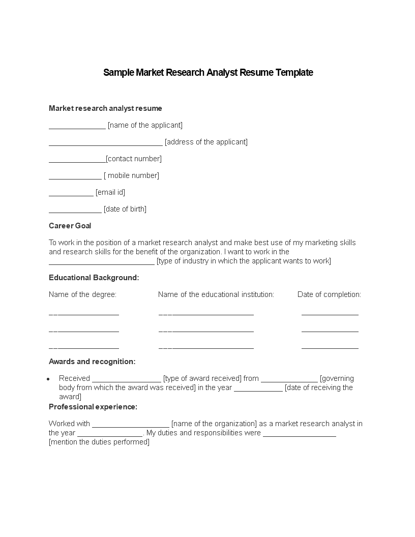 market research analyst cv template