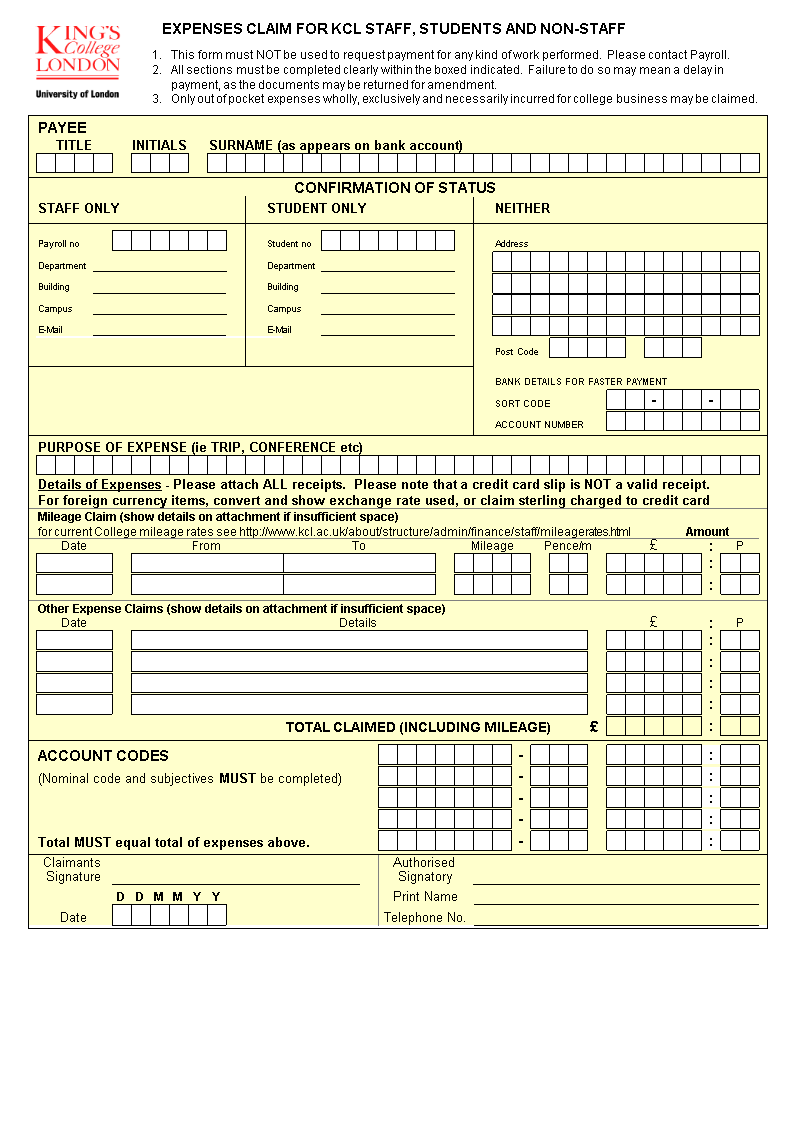 Expense Claim Form Excel main image