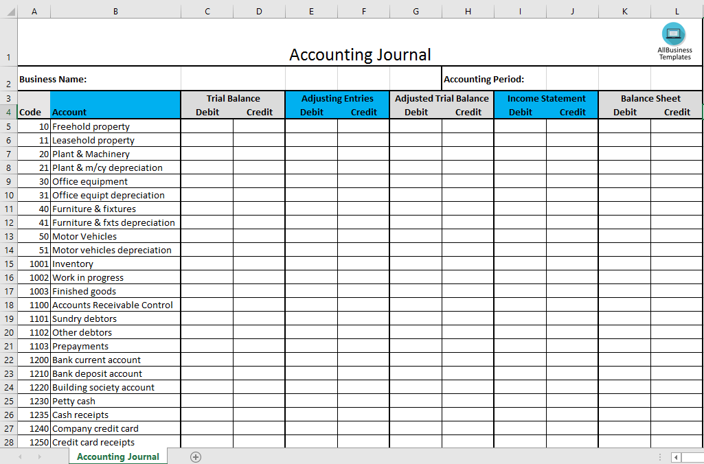 Accounting Journal Excel template main image
