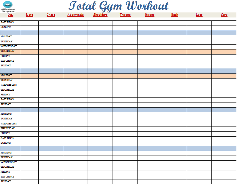 Total Gym Workout Routine Chart