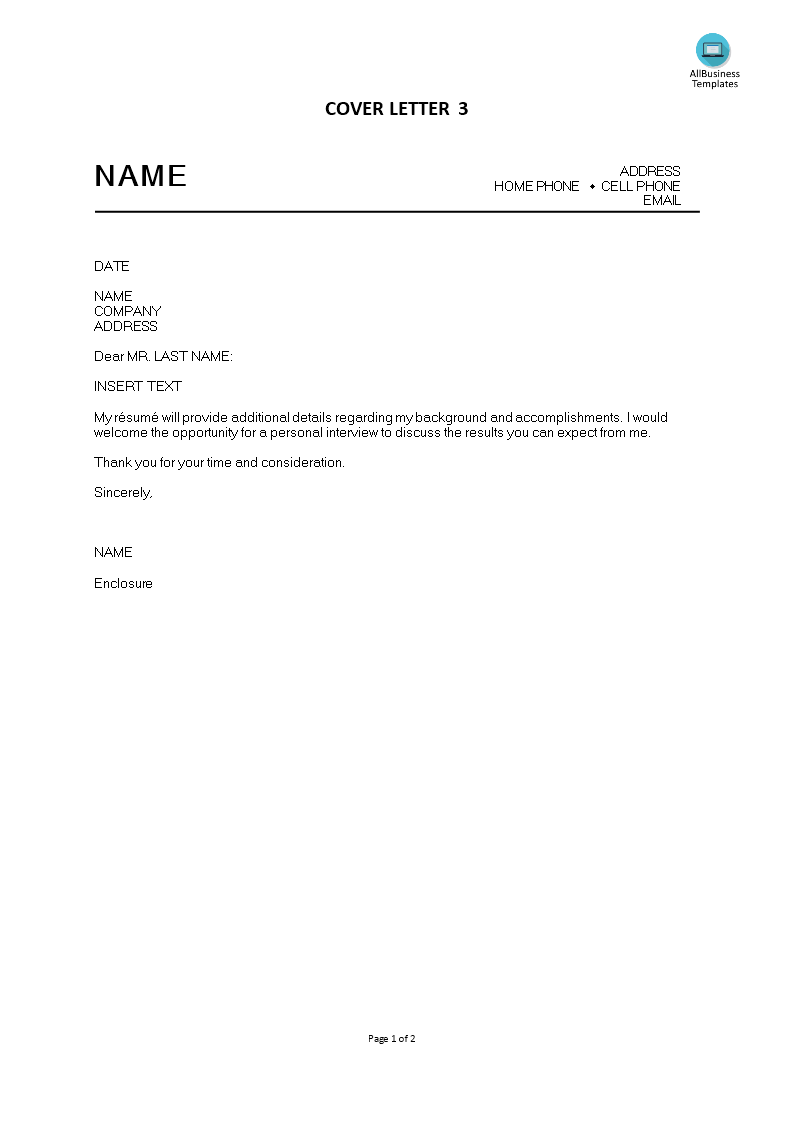cover letter chronological style template