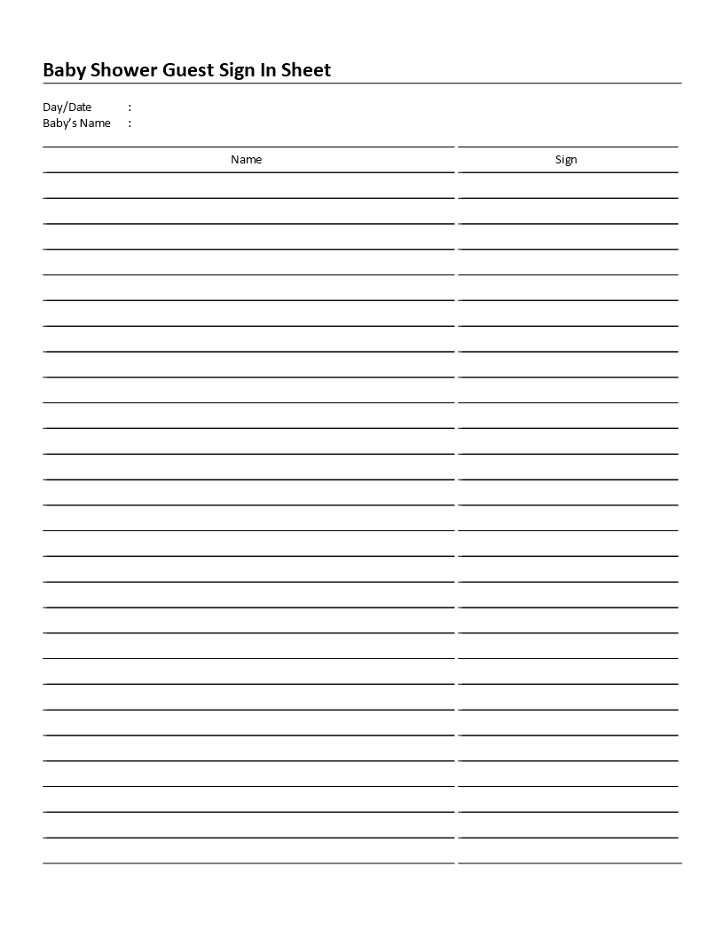 baby shower guest sign in sheet template