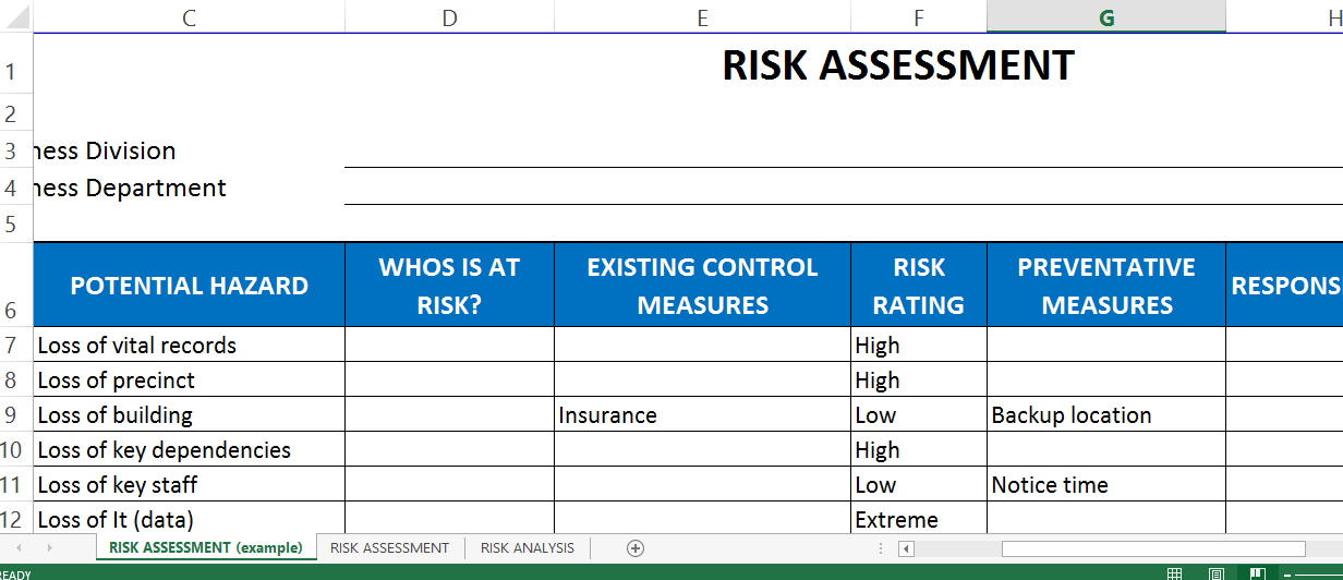 Risk Assessment Template Excel 模板