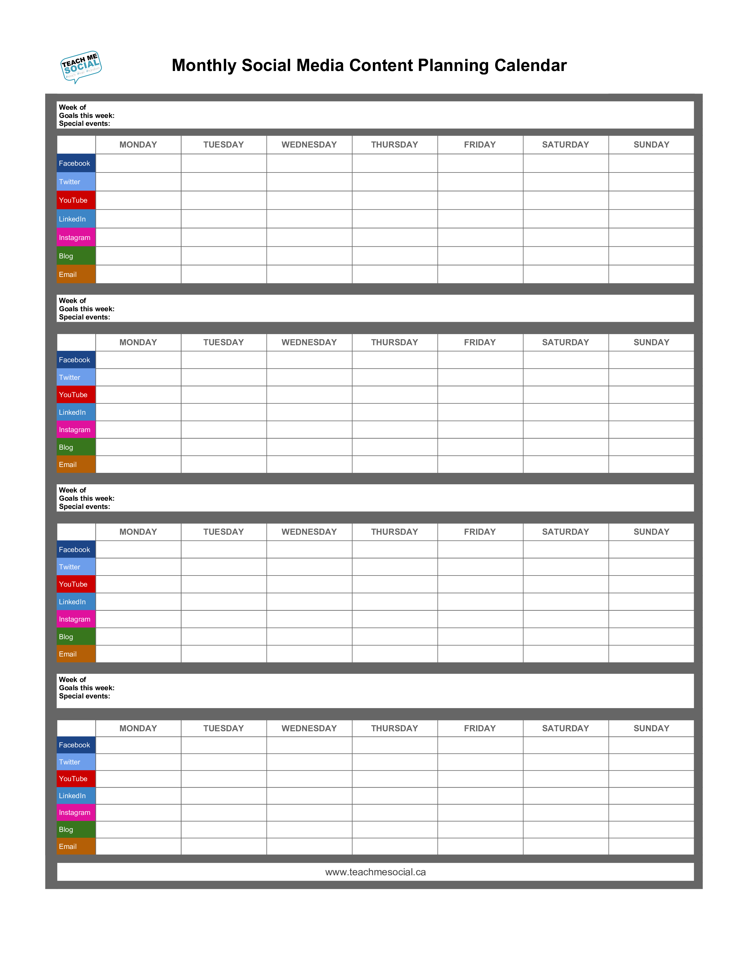 Social Media Content Calendar Sample 模板