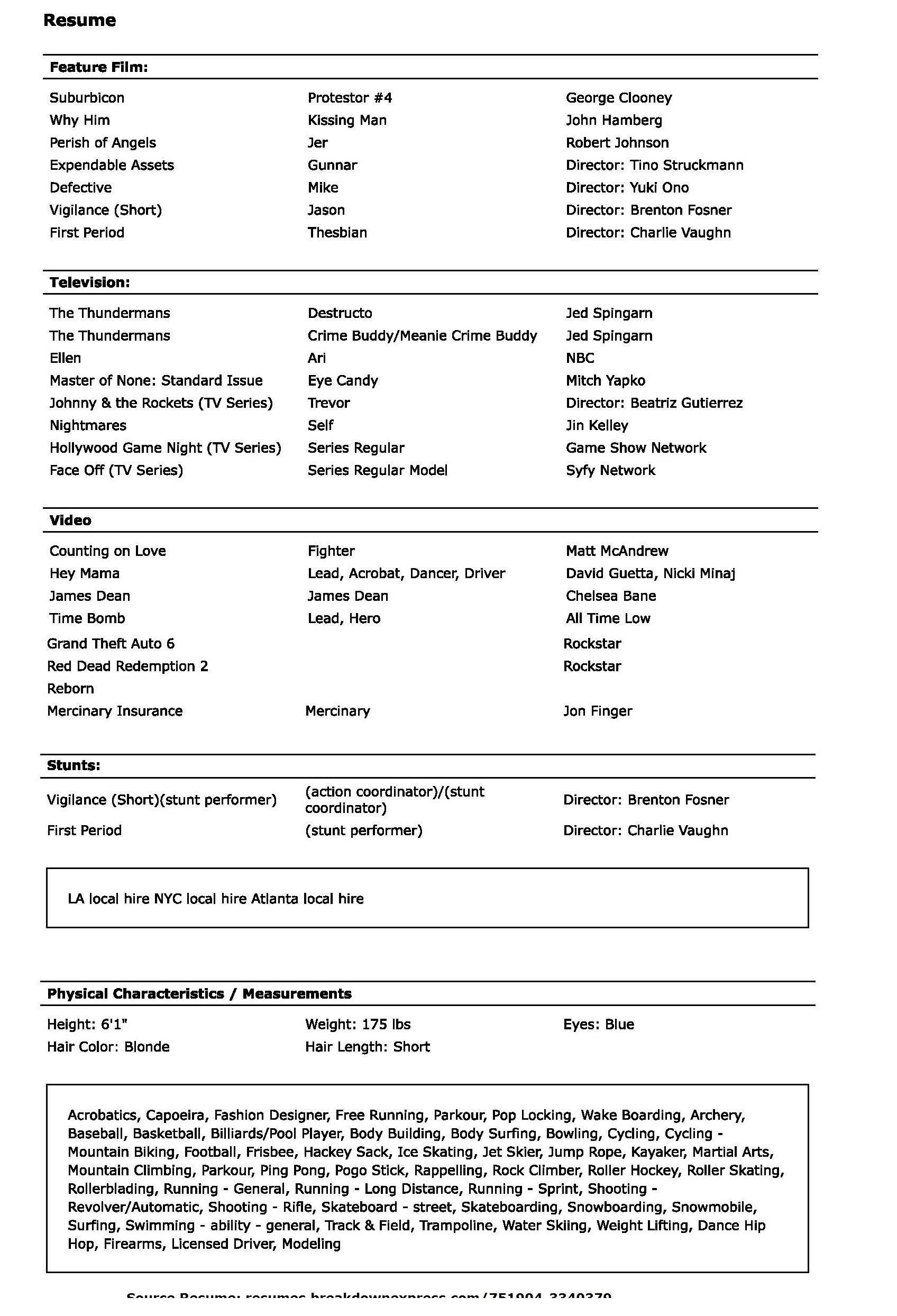 Actor Resume sample 模板