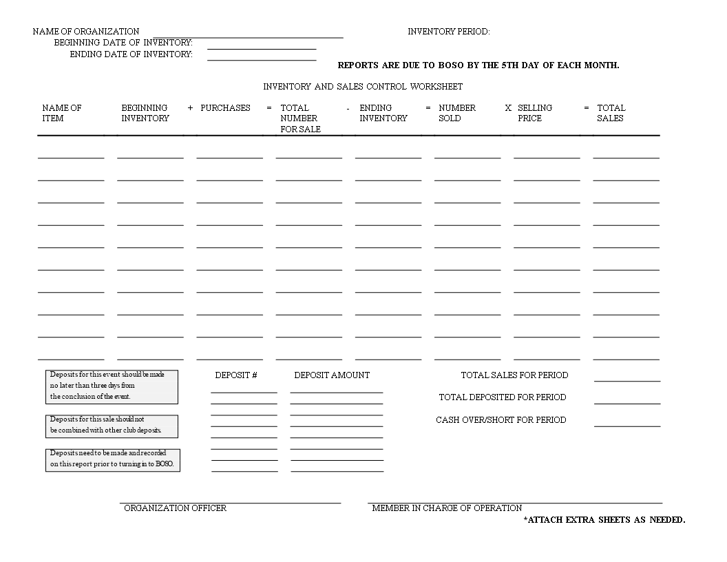 organization inventory control document template