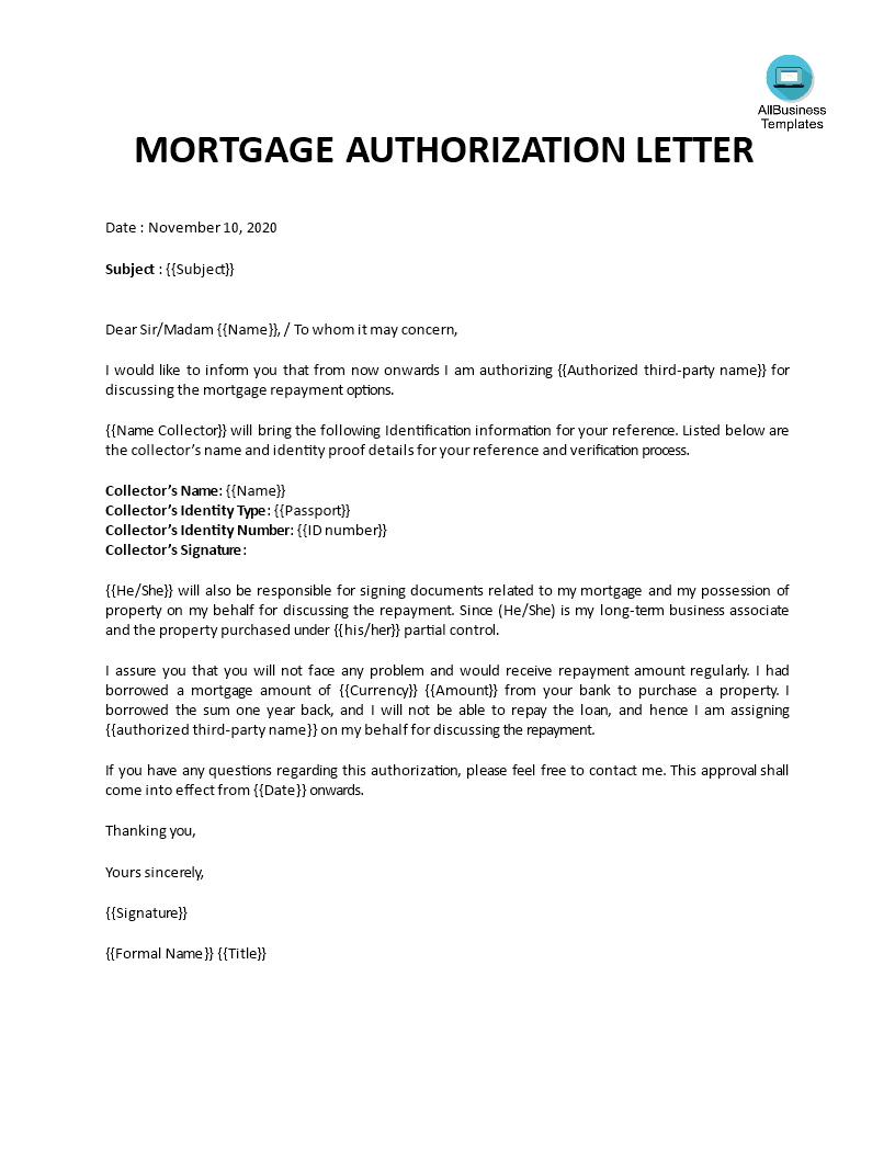 Mortgage authorization letter template main image