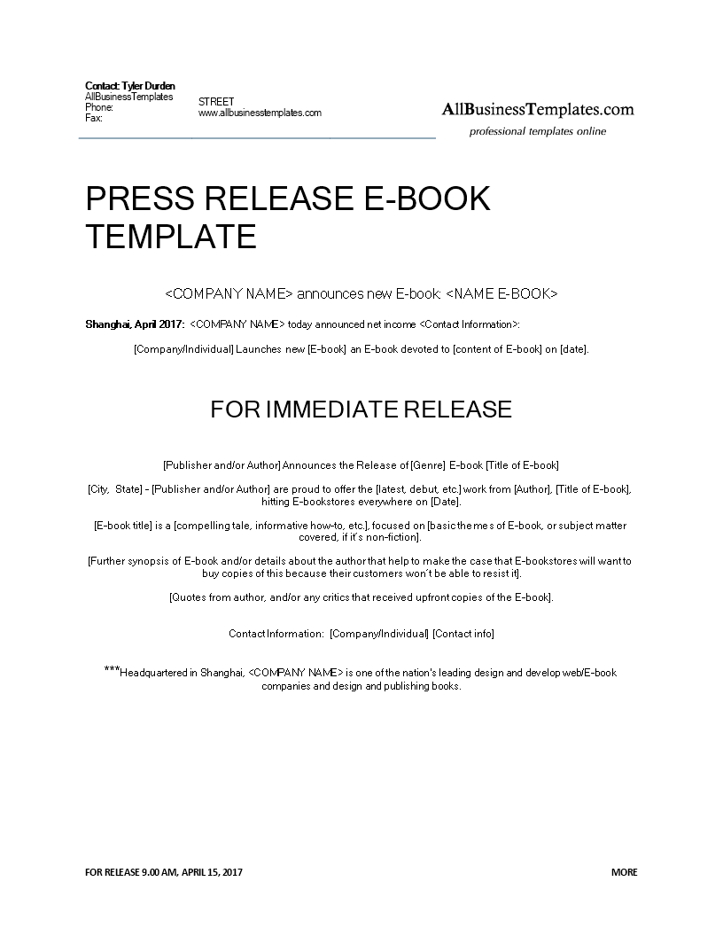 Press release ebook release 模板