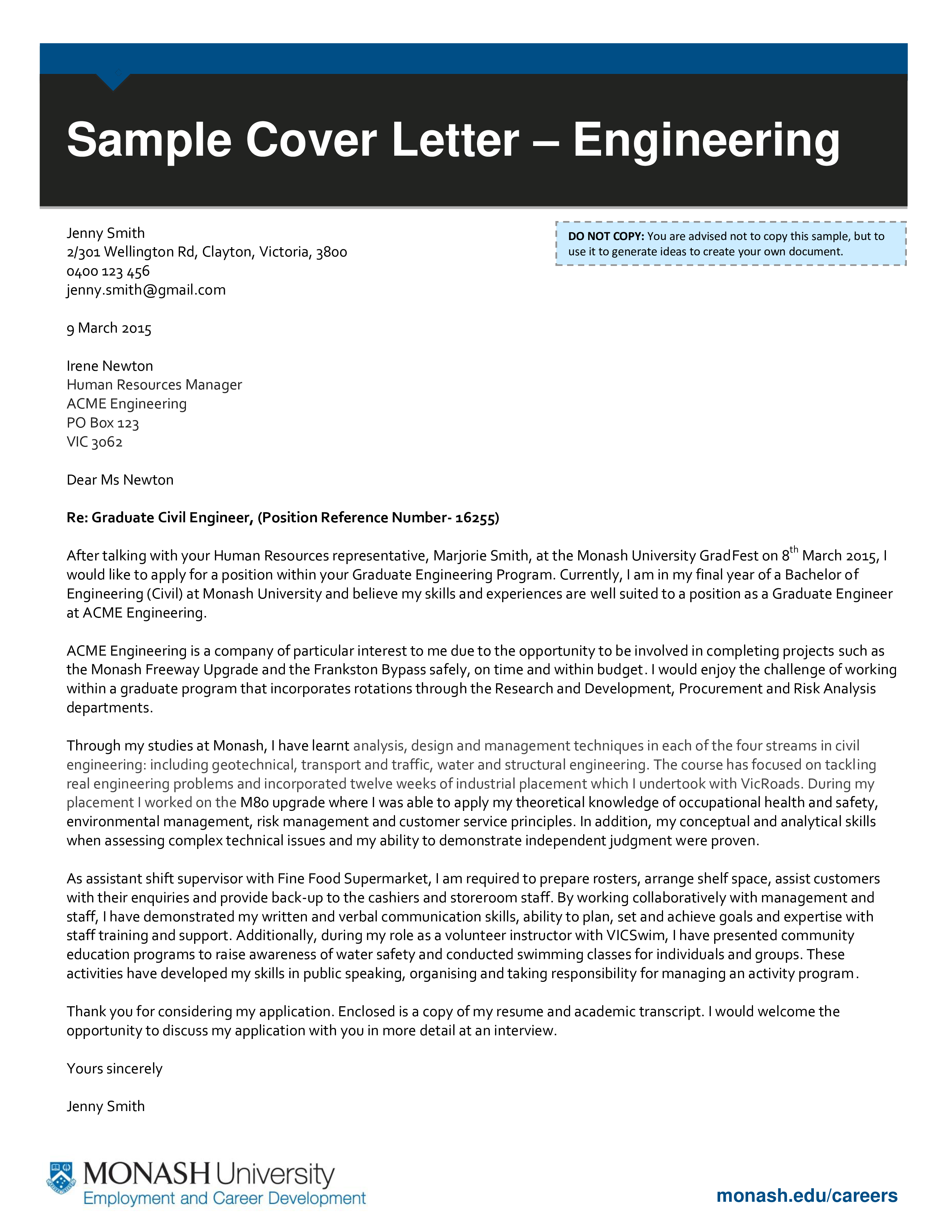 Engineering Resume Cover Letter Sample main image