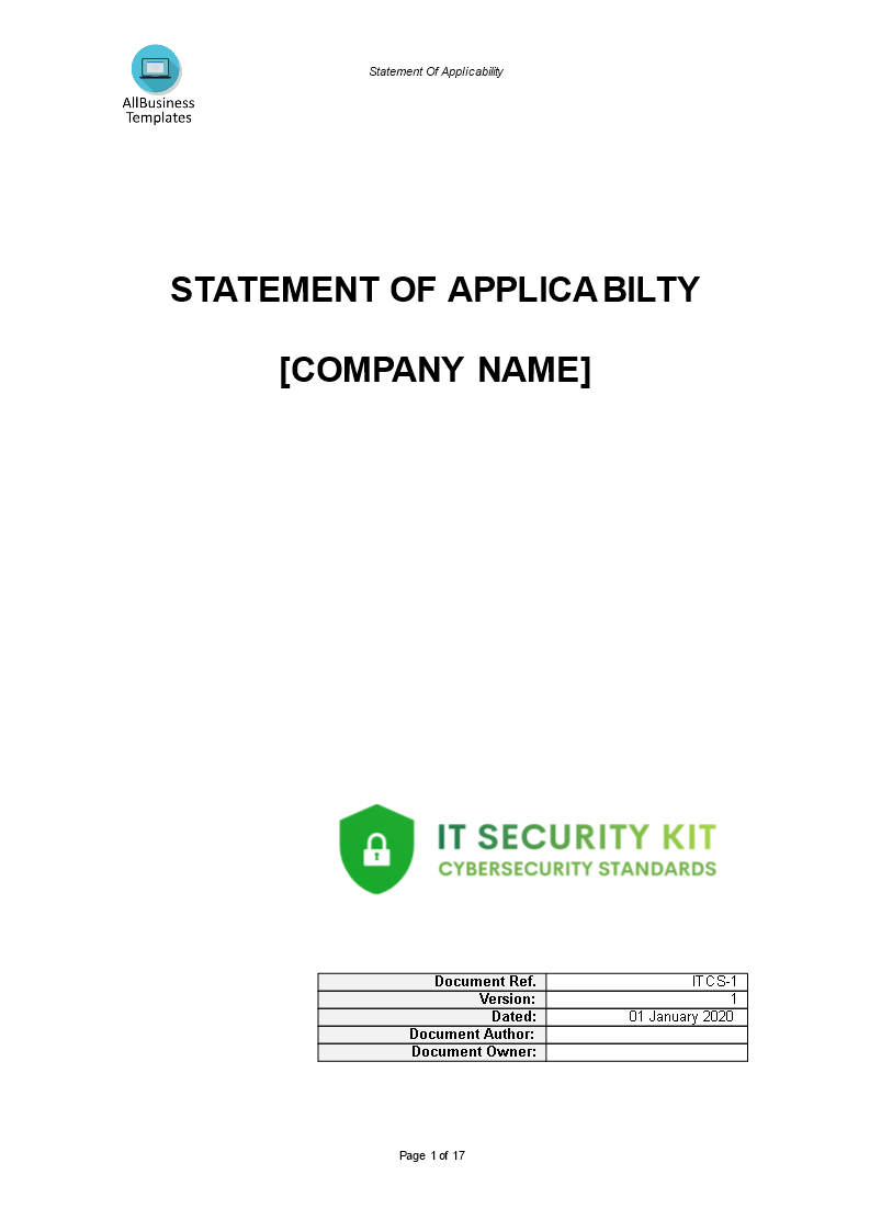 Statement Of Applicability CyberSecurity 模板