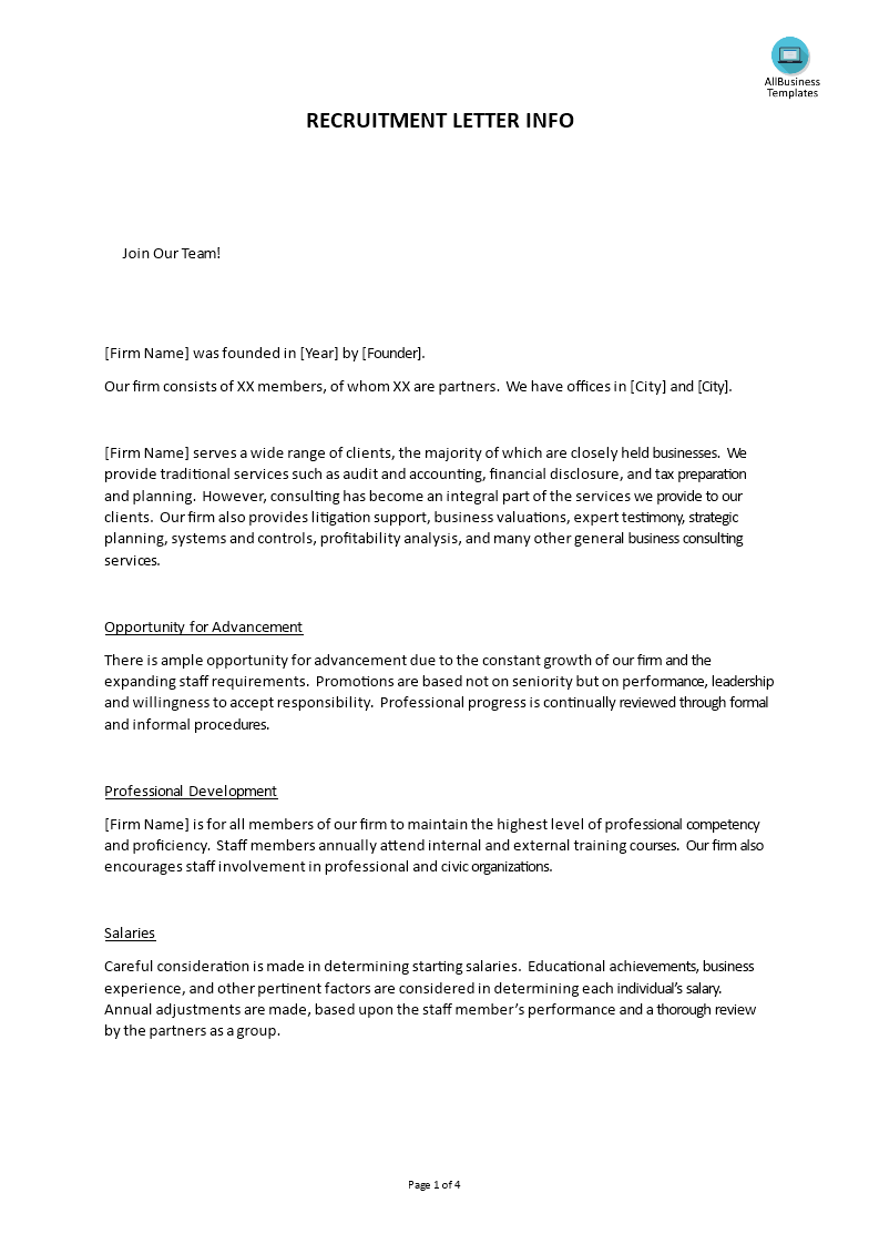 hr recruitment letter info template