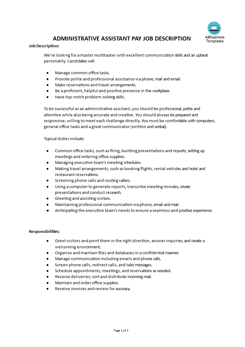 Administrative Assistant Pay Job Description 模板