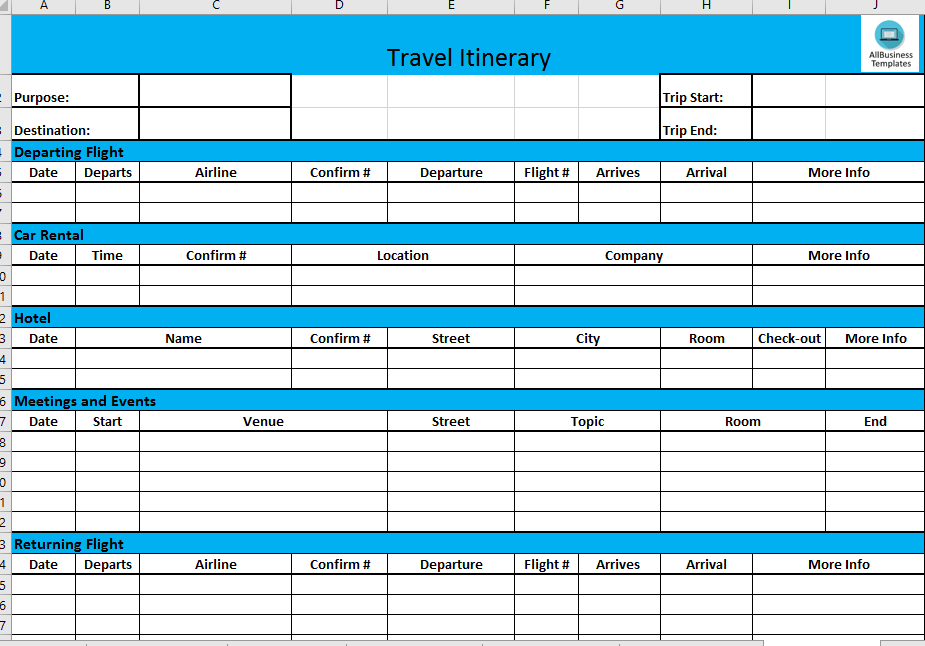 business travel itinerary template modèles