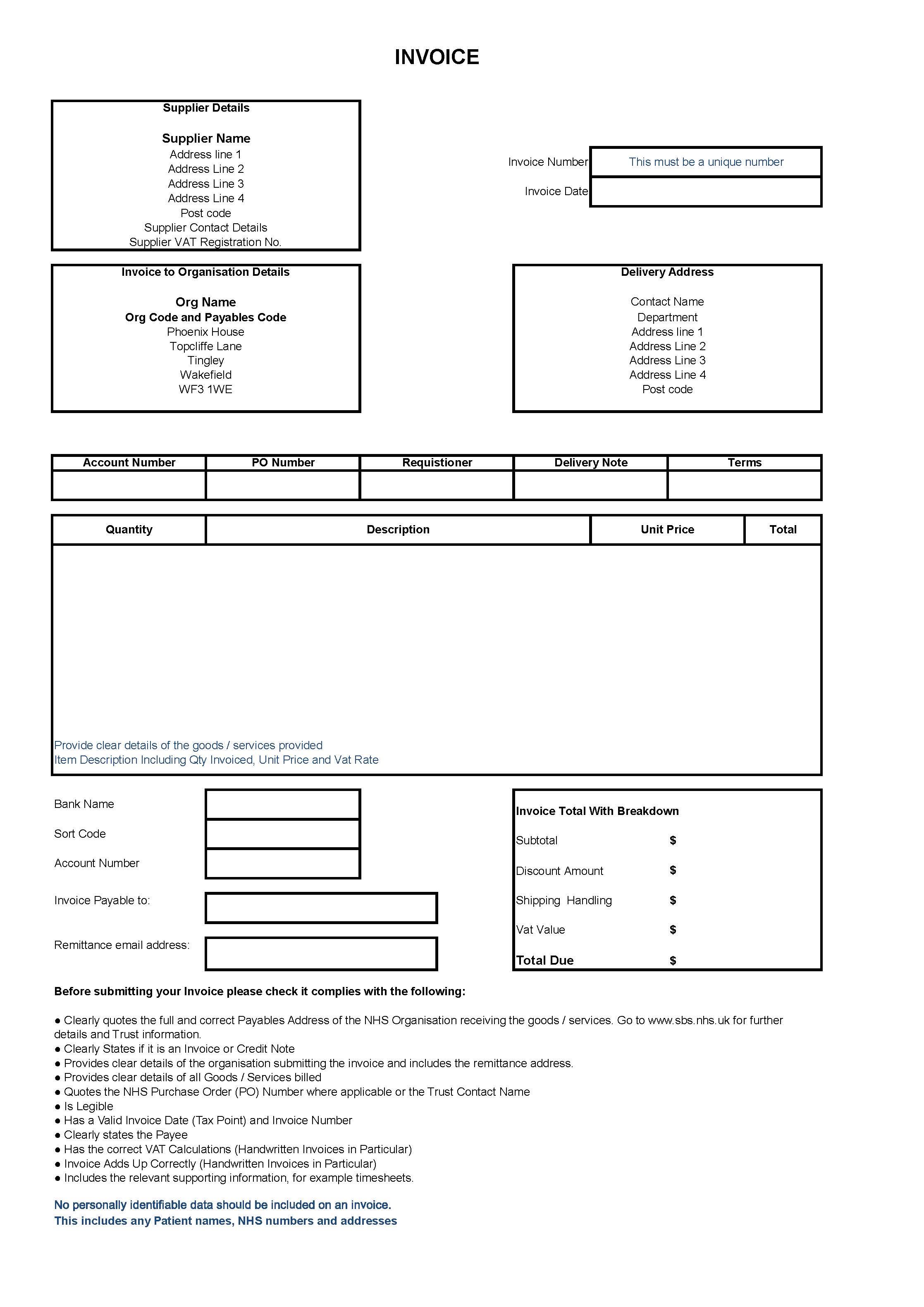 Invoice Order Delivery Template with Instructions 模板