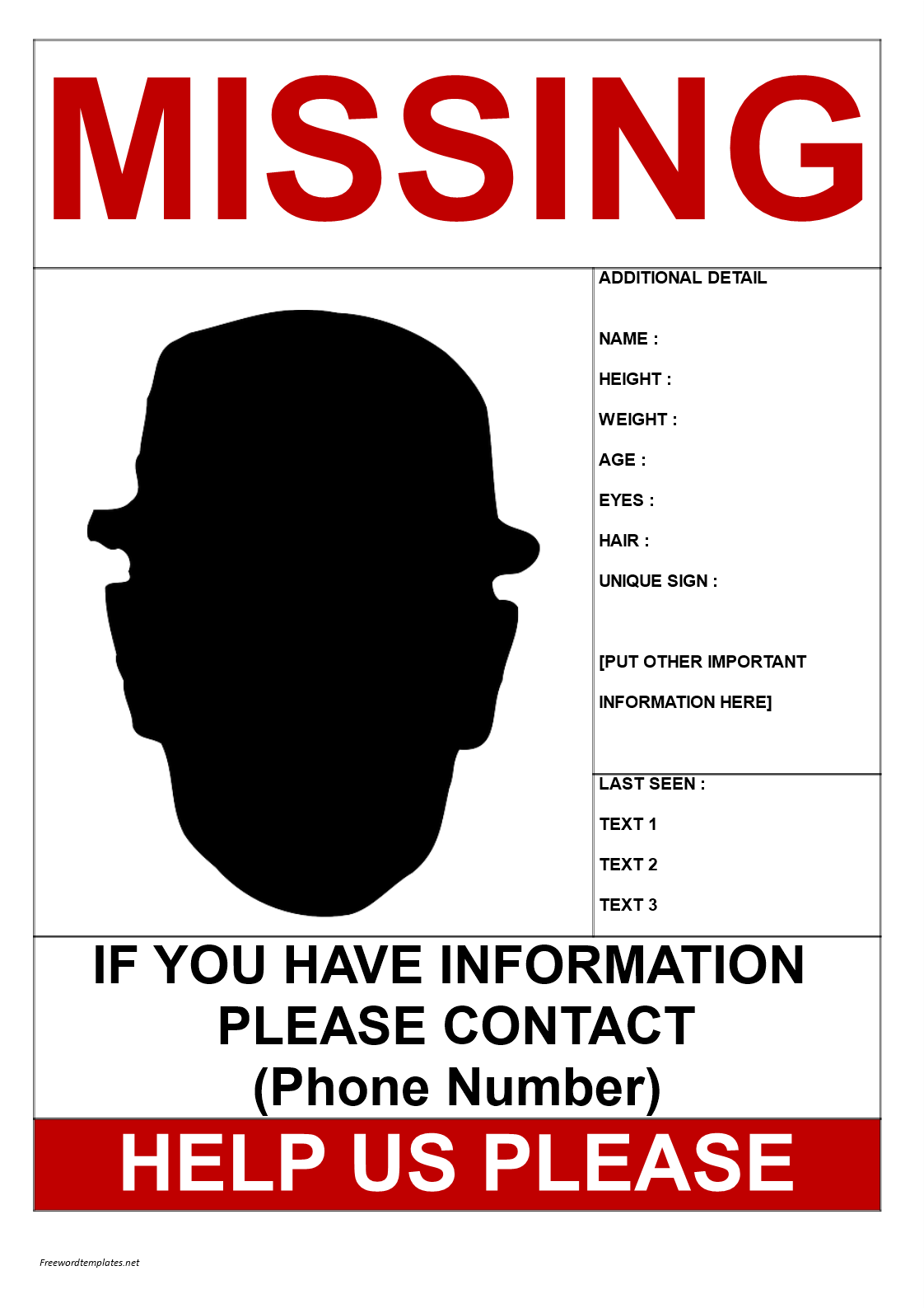 Missing Person Poster Help Us Please A3 Size main image
