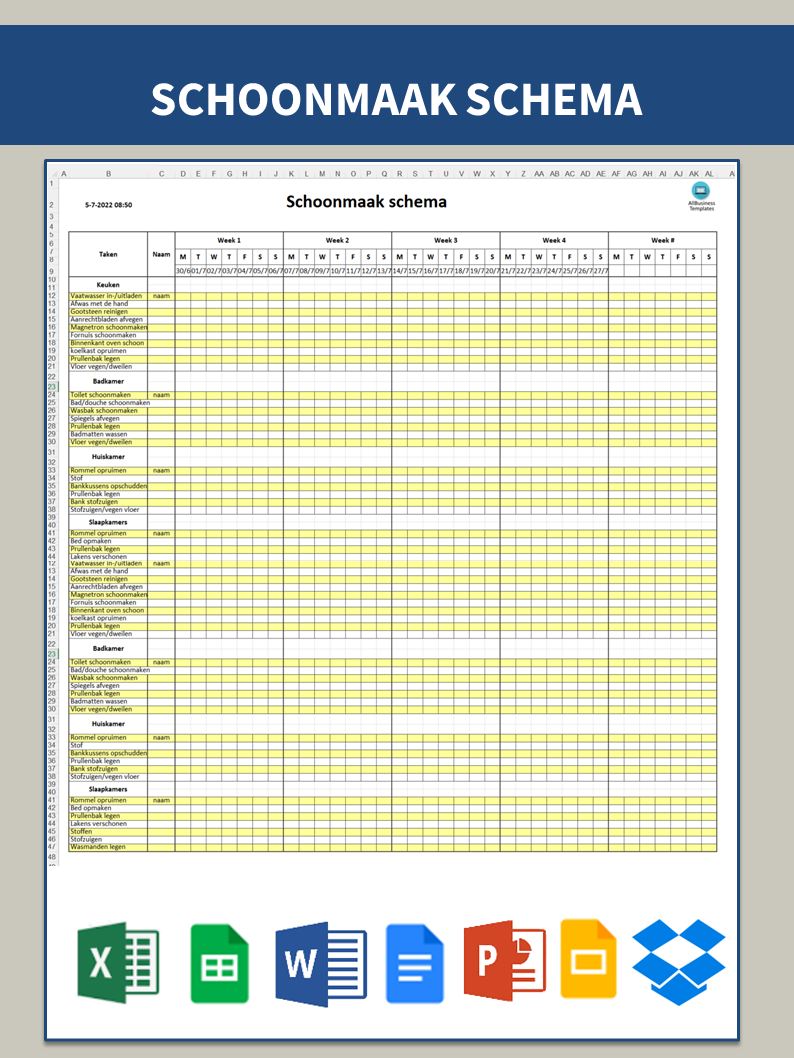 Schoonmaakschema Wekelijks Excel main image
