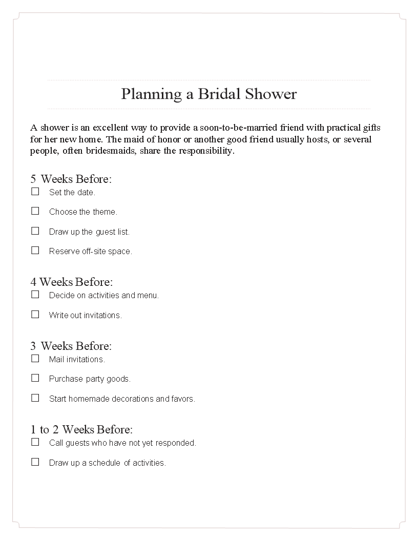 Bridal Shower Gift List template 模板