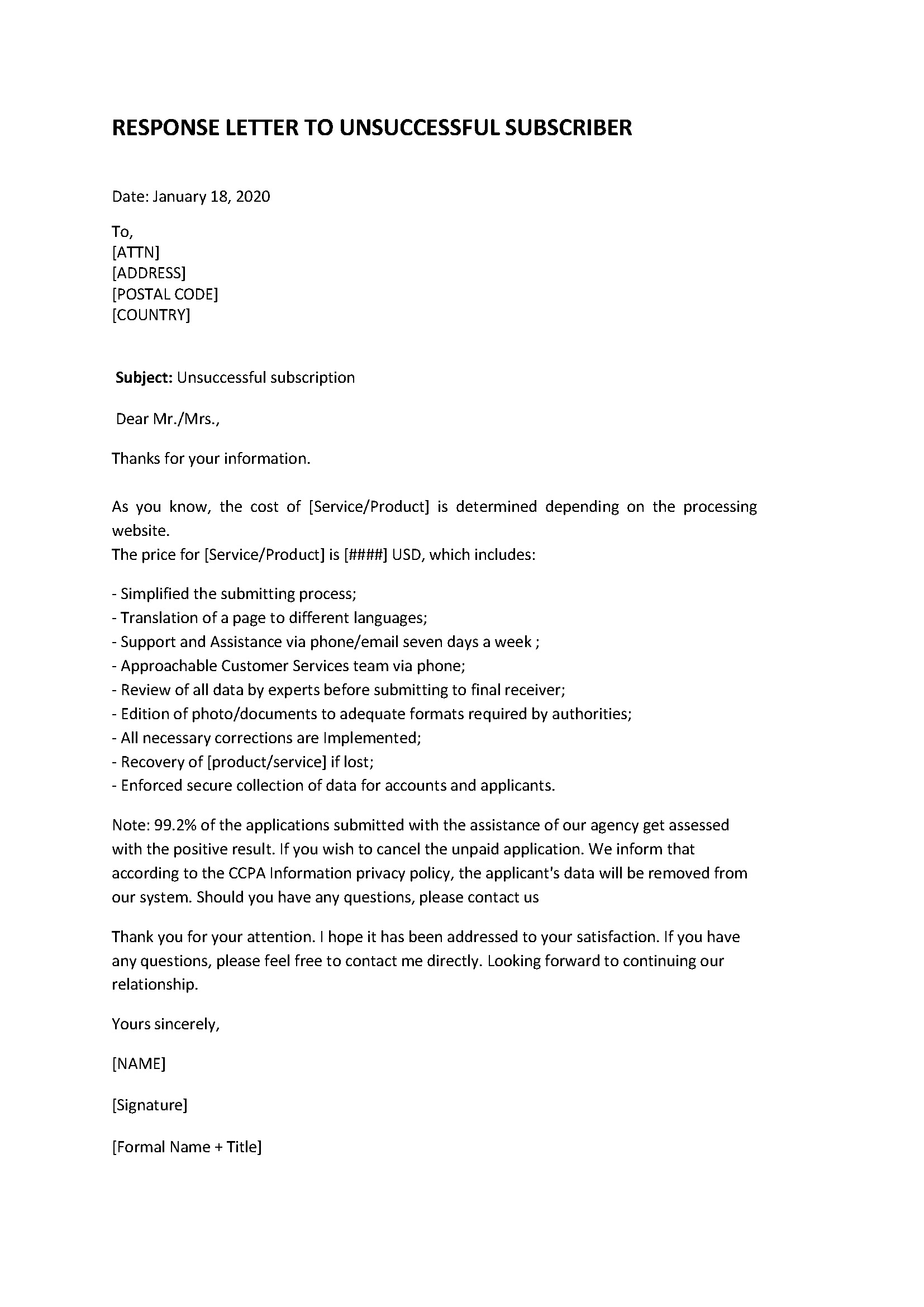CCPA Deletion Request Response Letter main image