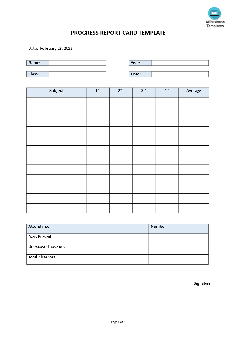 progress report card template template