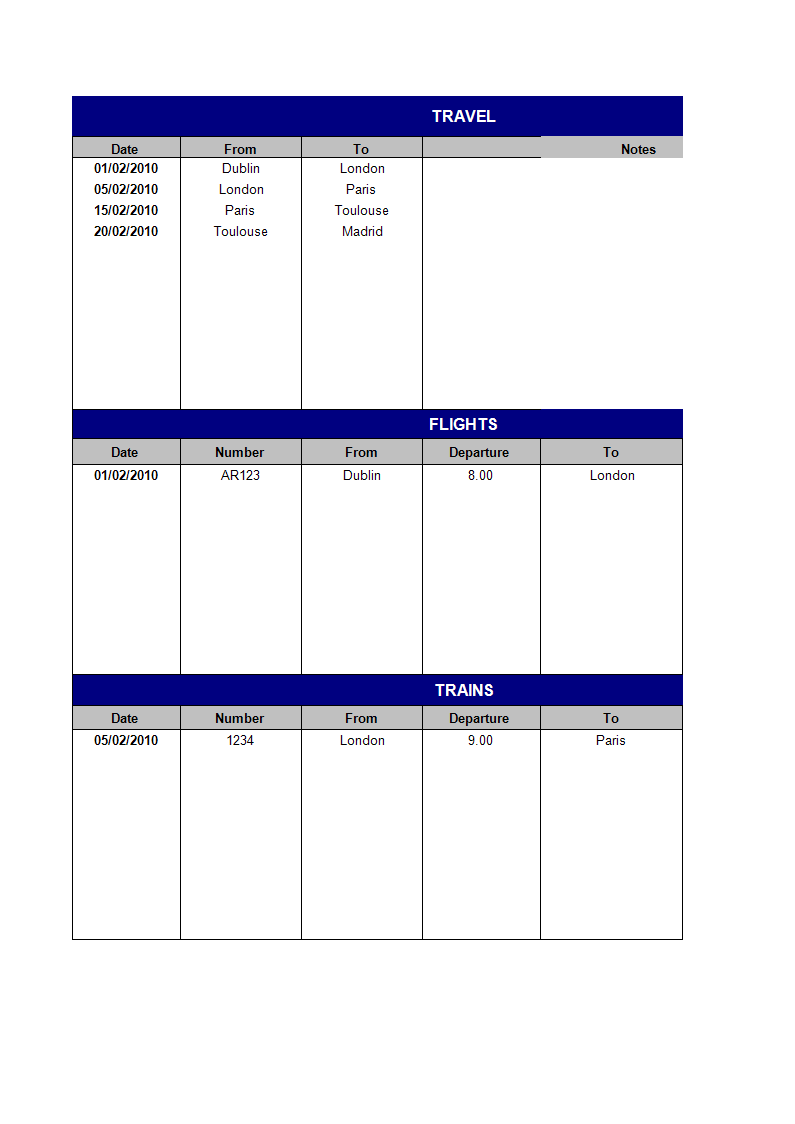 Itinerary schedule 模板