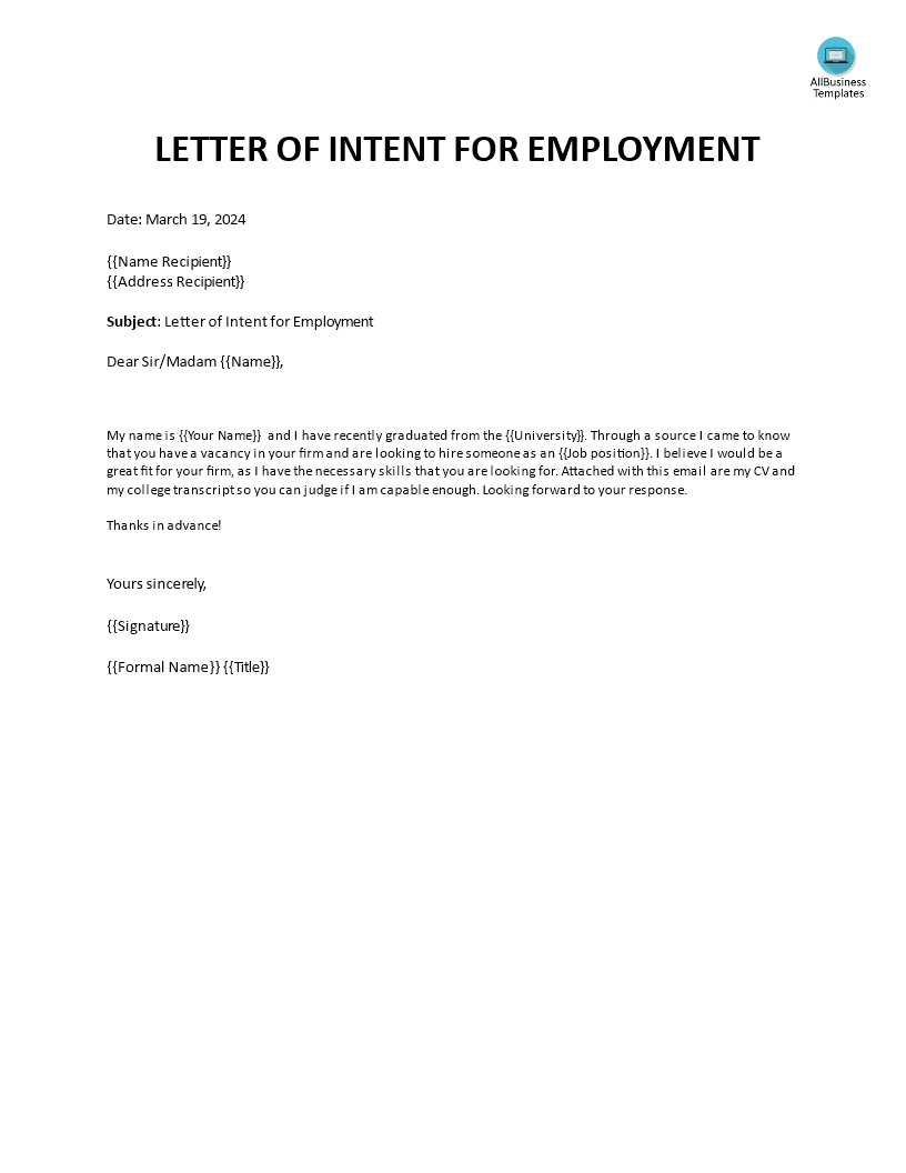 Letter of Interest for Employment main image