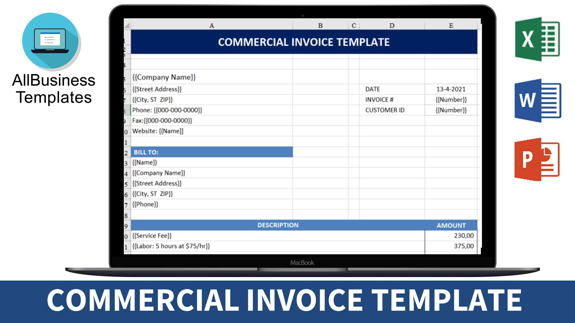Commercial Invoice Excel Template 模板