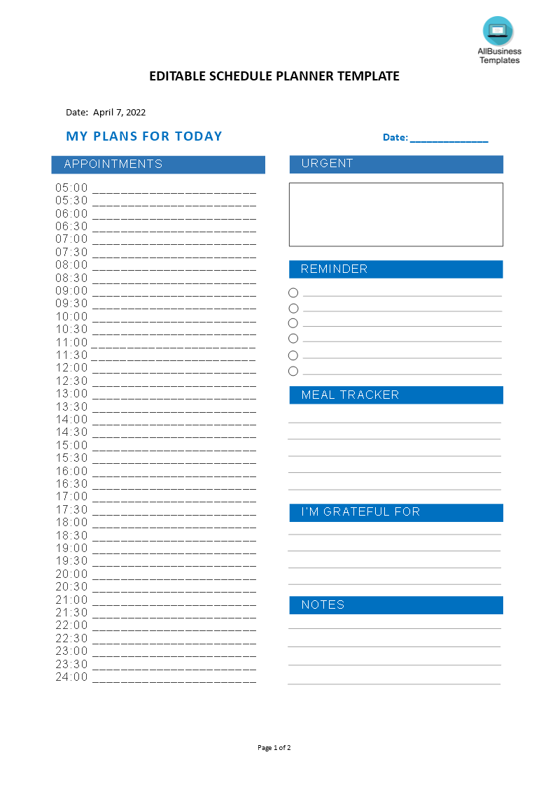 Editable Schedule Planner 模板