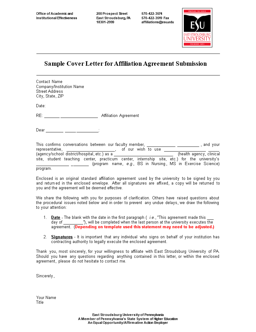 agreement cover letter template