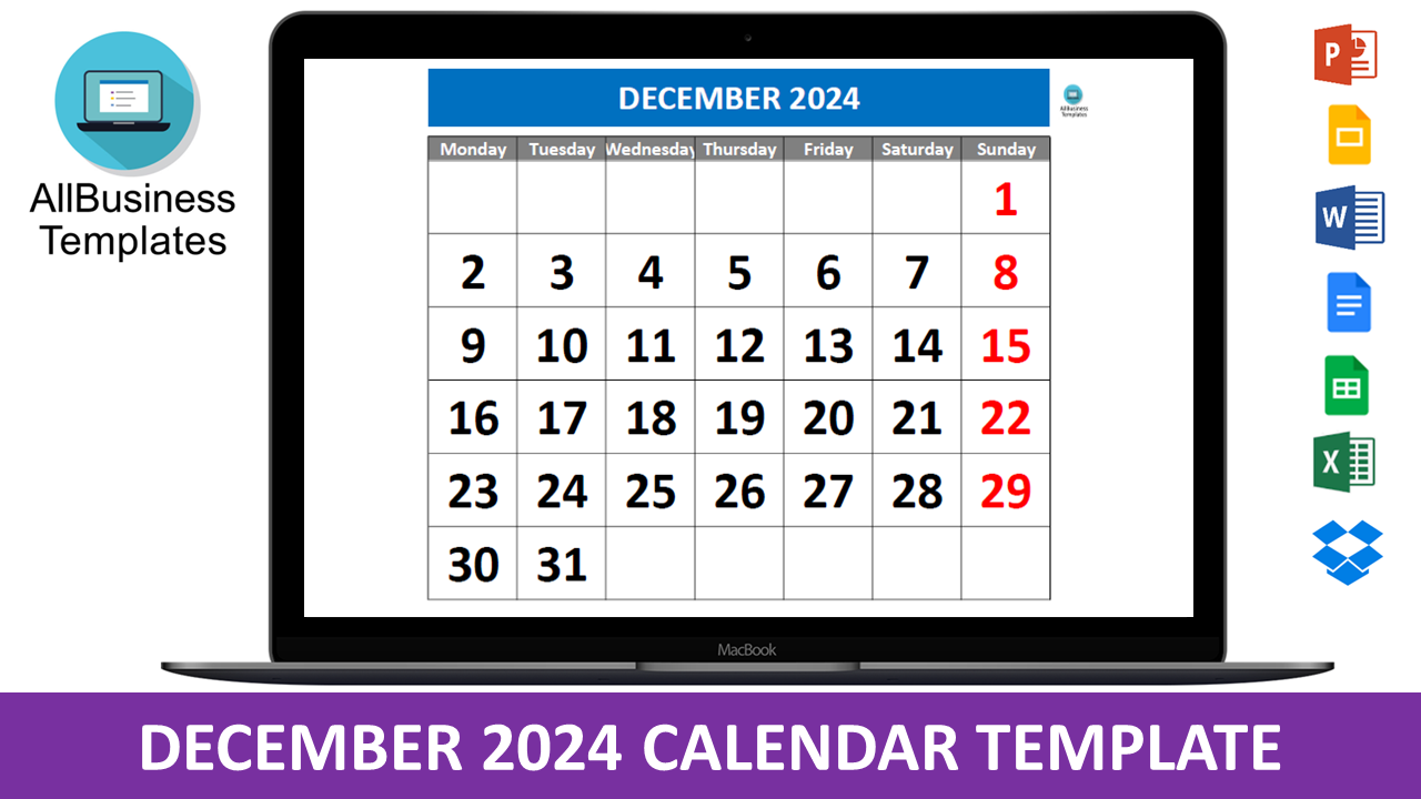 december 2024 calendar Hauptschablonenbild
