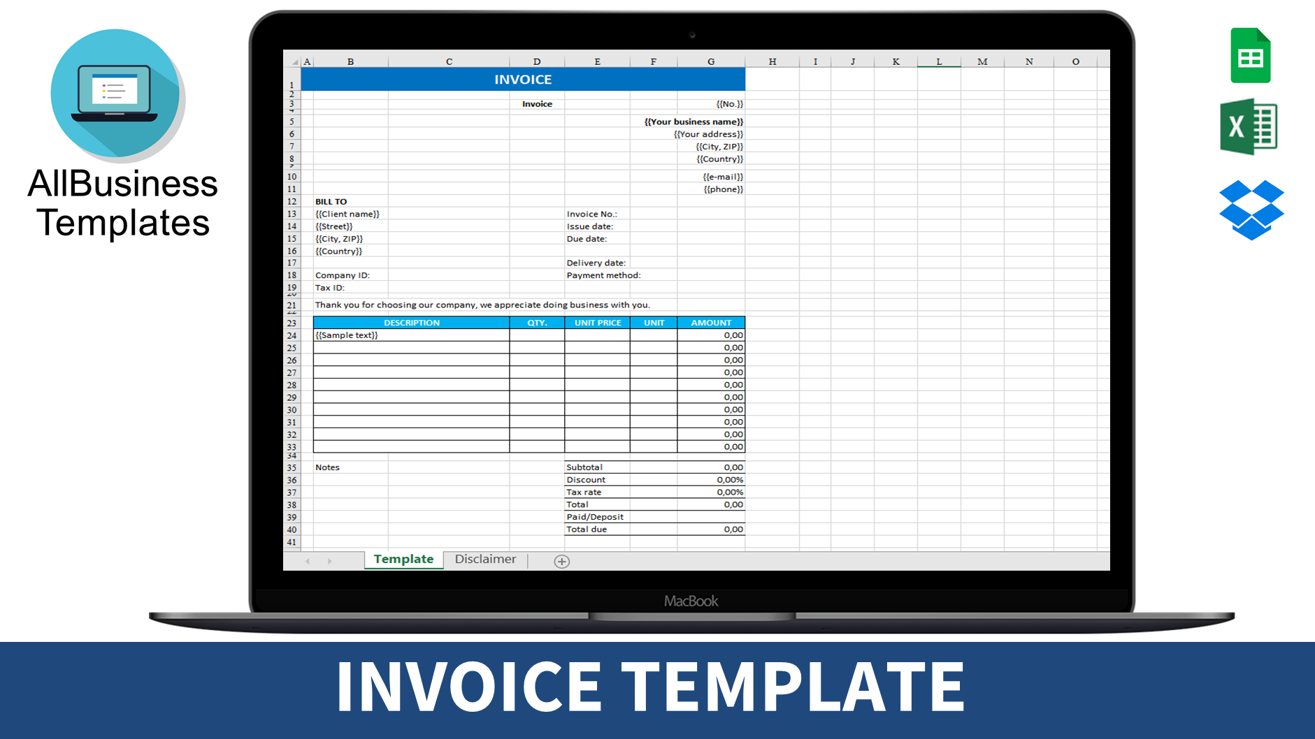 blank invoice template excel Hauptschablonenbild