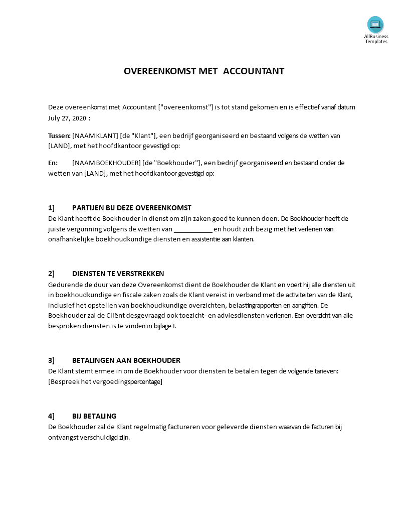 Accountant Serviceovereenkomst Template main image
