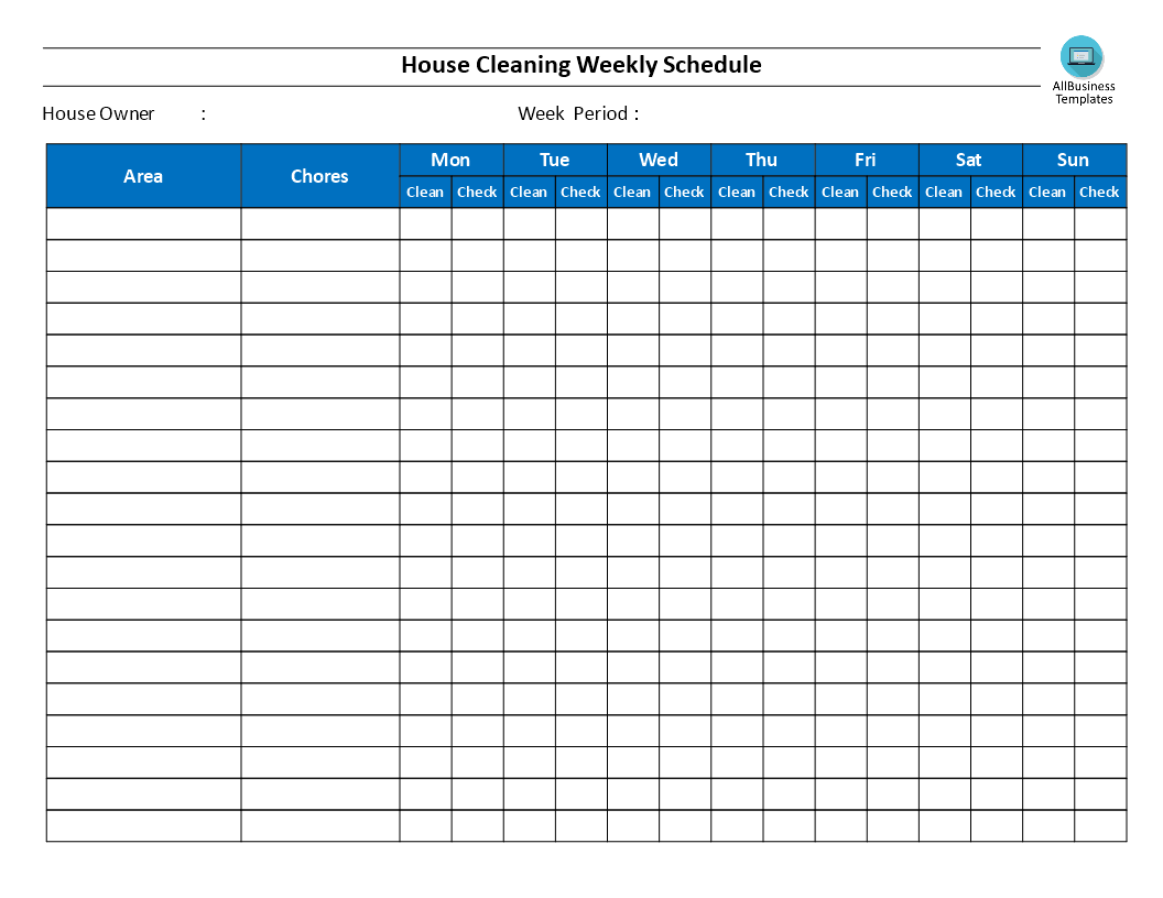 house cleaning schedule template voorbeeld afbeelding 