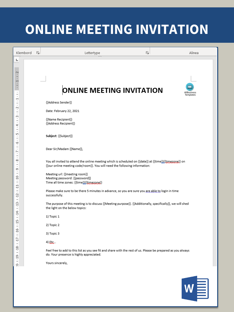 online meeting invitation template