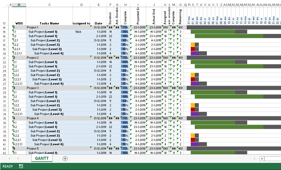 Project Gantt Chart Excel Template 模板