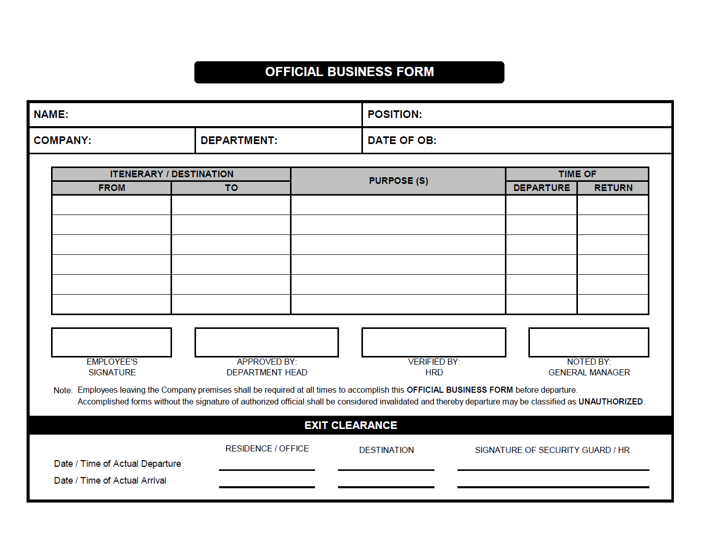 Official Business Form main image