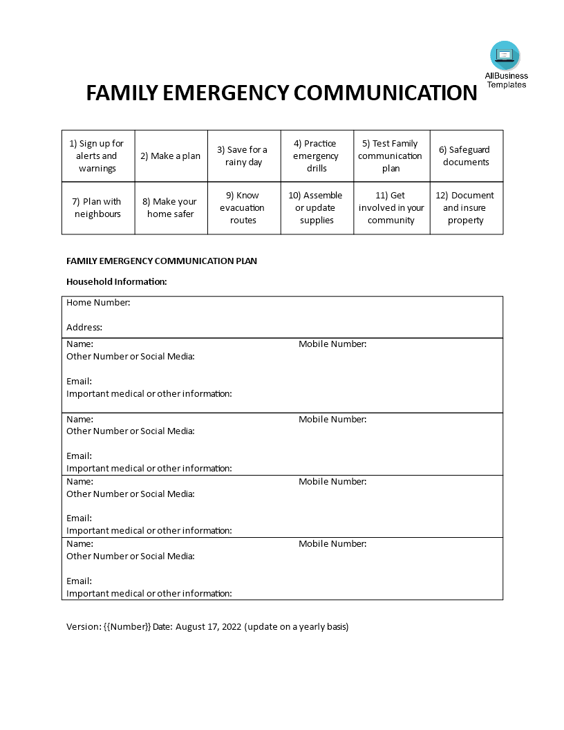 Family Emergency Communication 模板