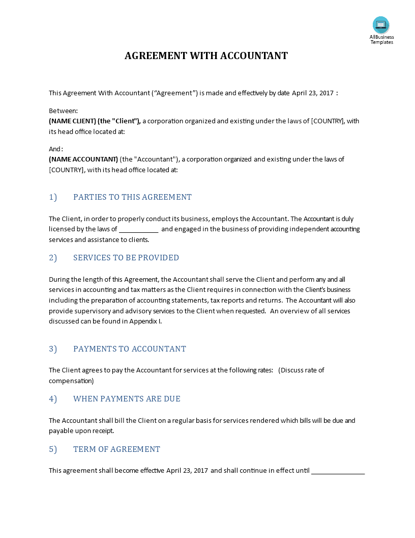 agreement with accountant template modèles