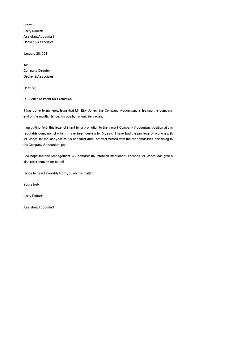 letter of intent job promotion Hauptschablonenbild