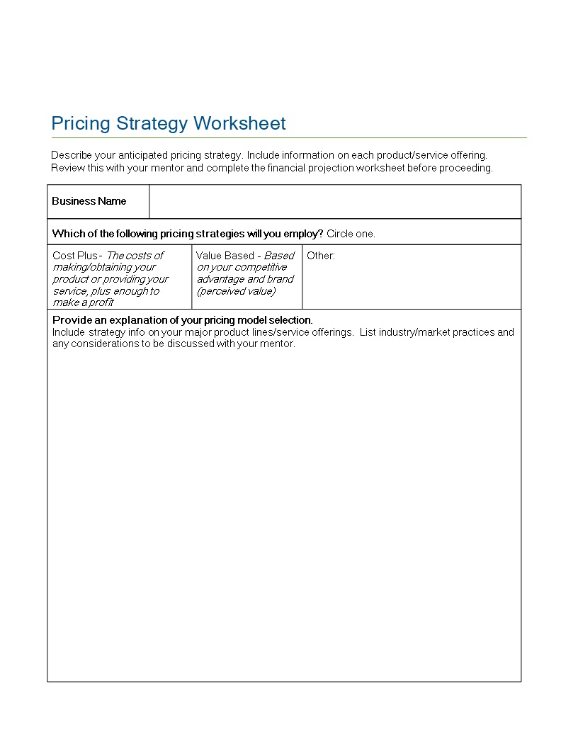 Pricing Strategy Worksheet main image