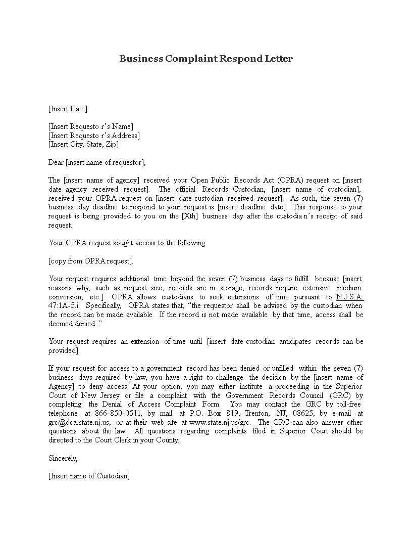 Business Complaint Respond Letter main image