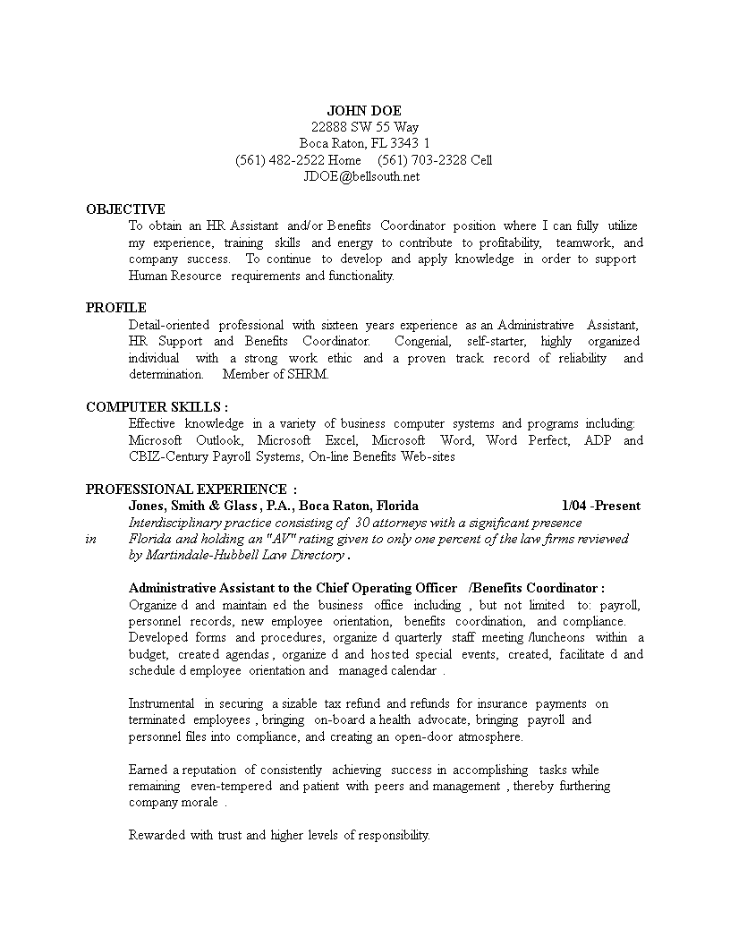 administrative resume sample template