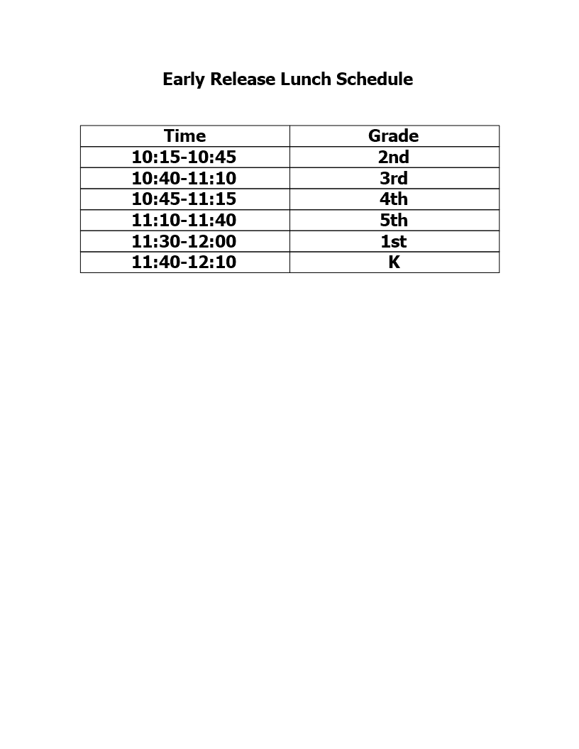 Early Release Lunch Schedule main image