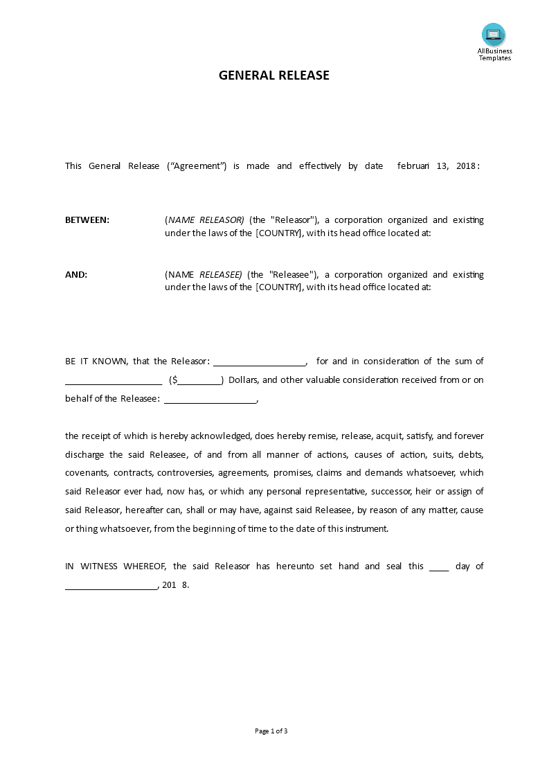 General Release Power Of Attorney Template main image