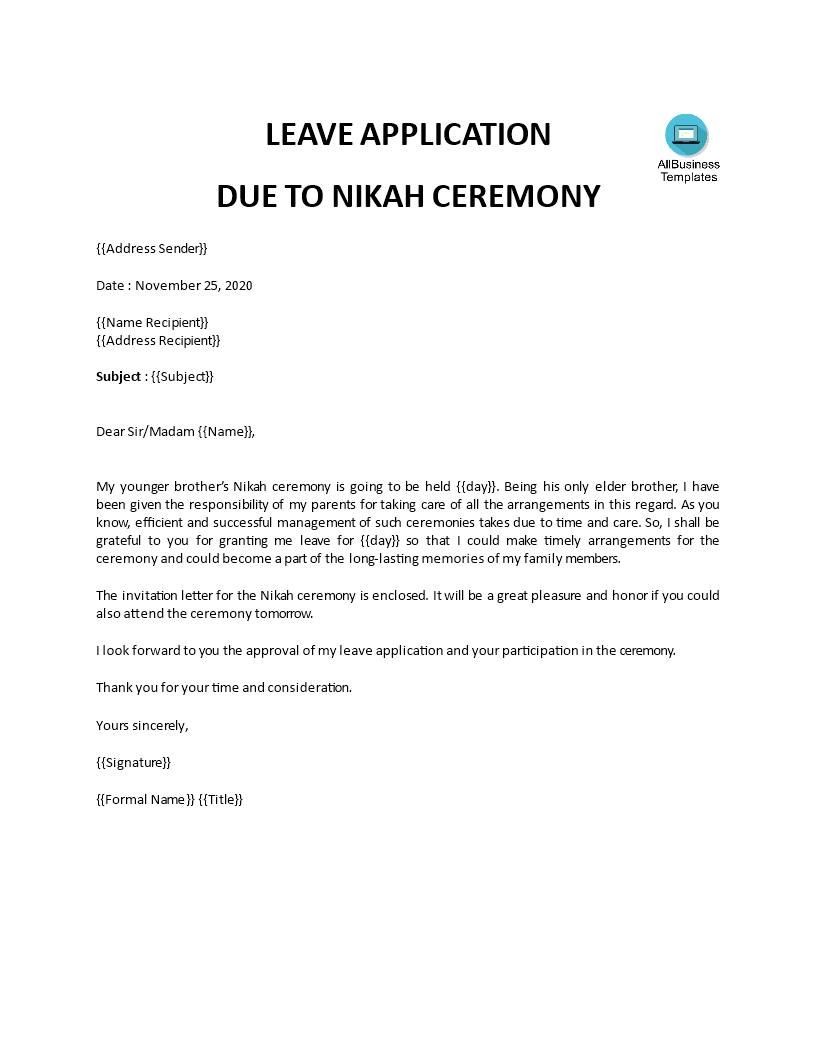 Nikkah Leave Letter main image